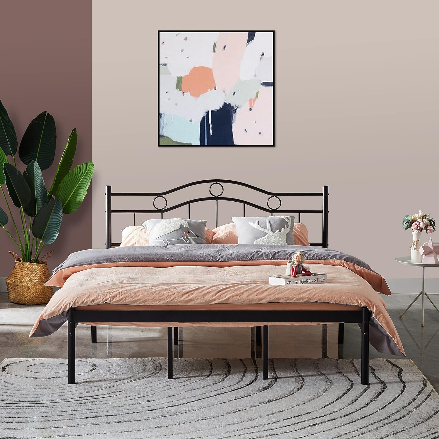 jakoola High Full Metal Bed Frame with Headboard in Vintage