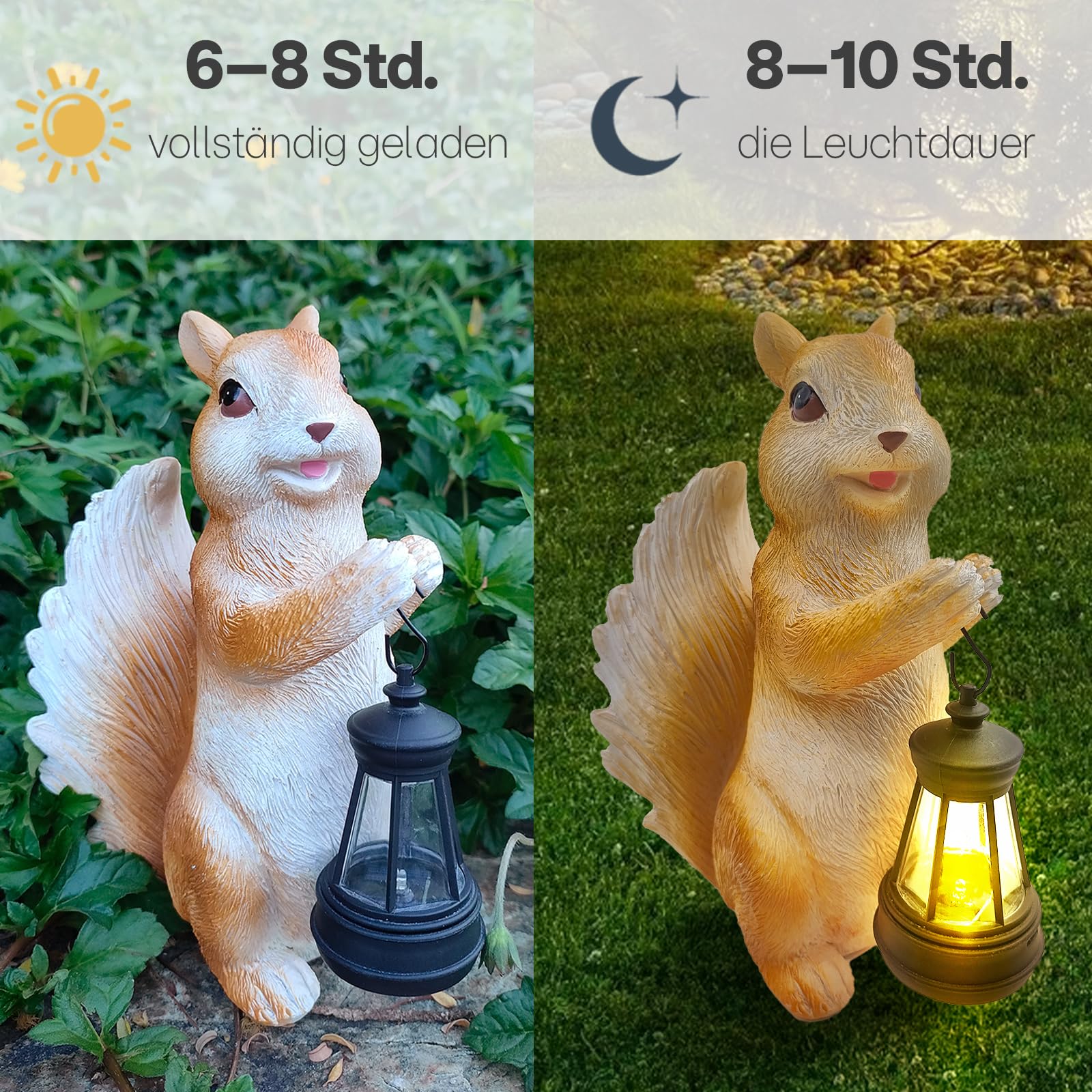 lifemet Scoiattolo decorativo da giardino a energia solare, scoiattolo, decorazione da giardino per esterni, resistente alle intemperie, con lanterna, statuette da giardino per giardino, balcone