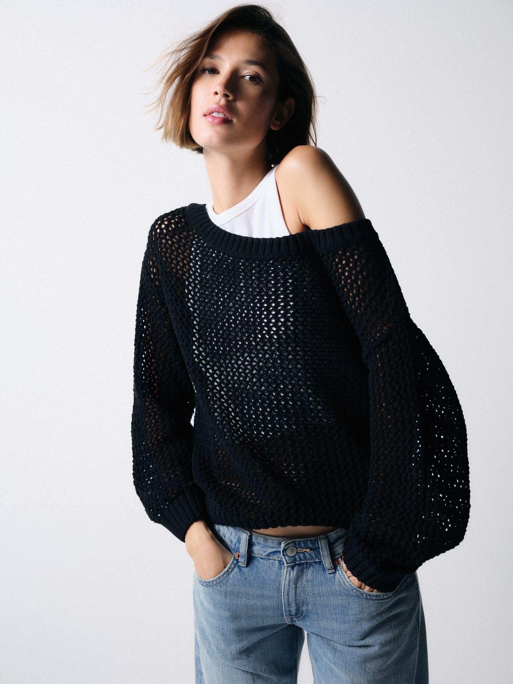 THE SET Donne Confezione da 2 Maglie Traforate | Adulto, con scollo a barchetta, Standard