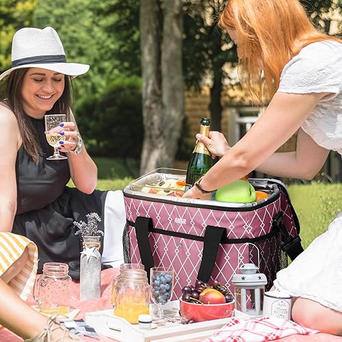 Miniatura 7 de MIER Bolsa de picnic aislada grande y suave de 18L para comestibles, camping, coche, rosa