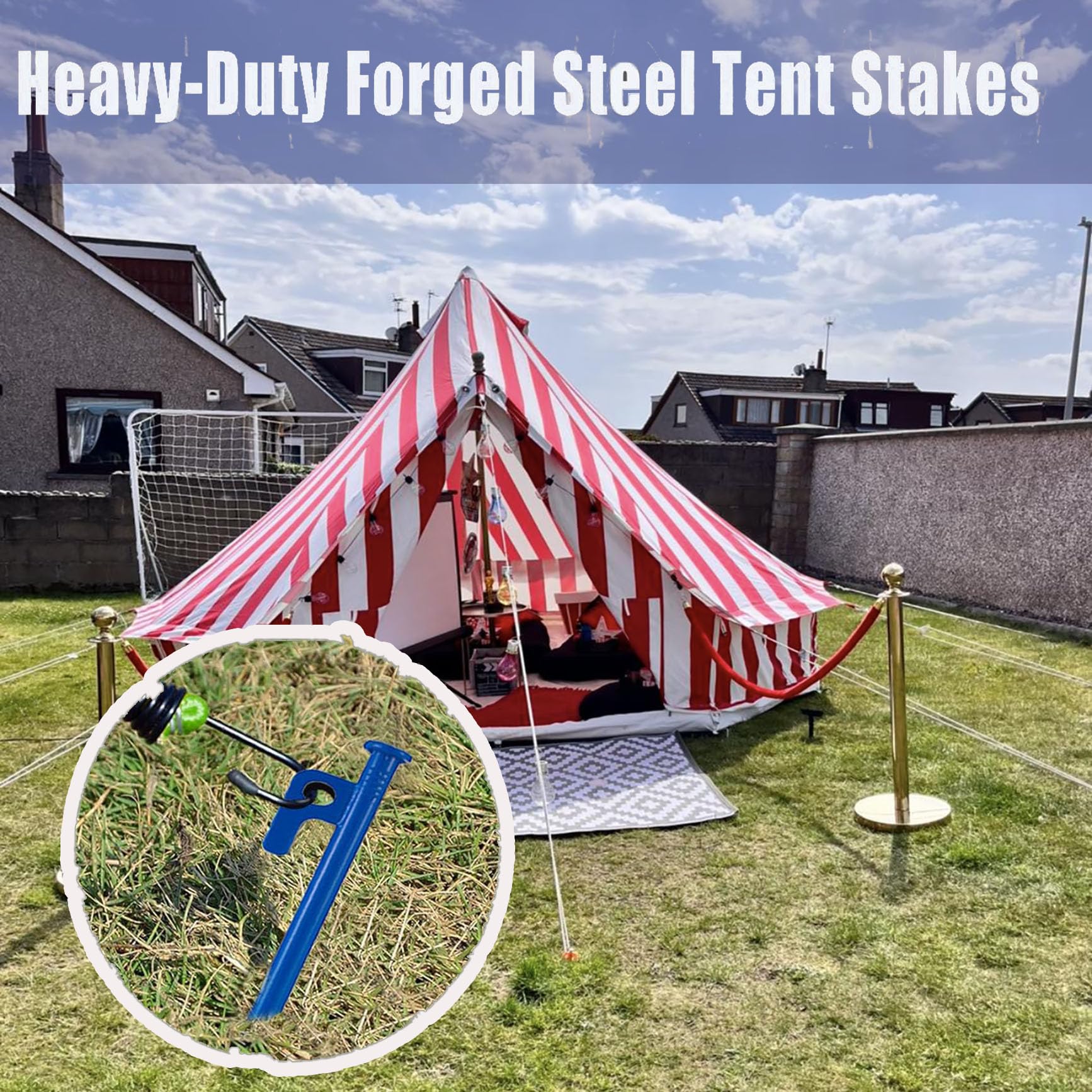 4Pcs Heavy-Duty Forged Steel Tent Stakes – 12in Camping Ground Anchors for Rocky Terrain & Snow, Includes Storage Pouch (Black) : Sports & Outdoors