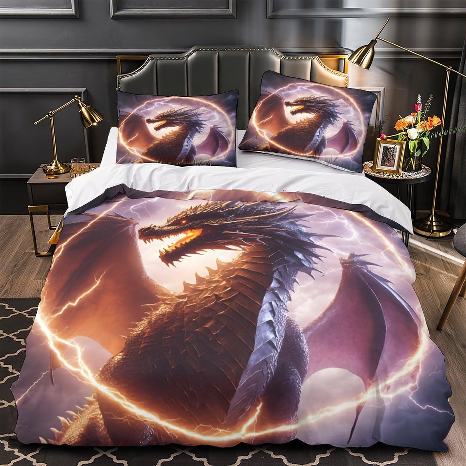 Housse de couette dragon fantastique zippée et facile à laver