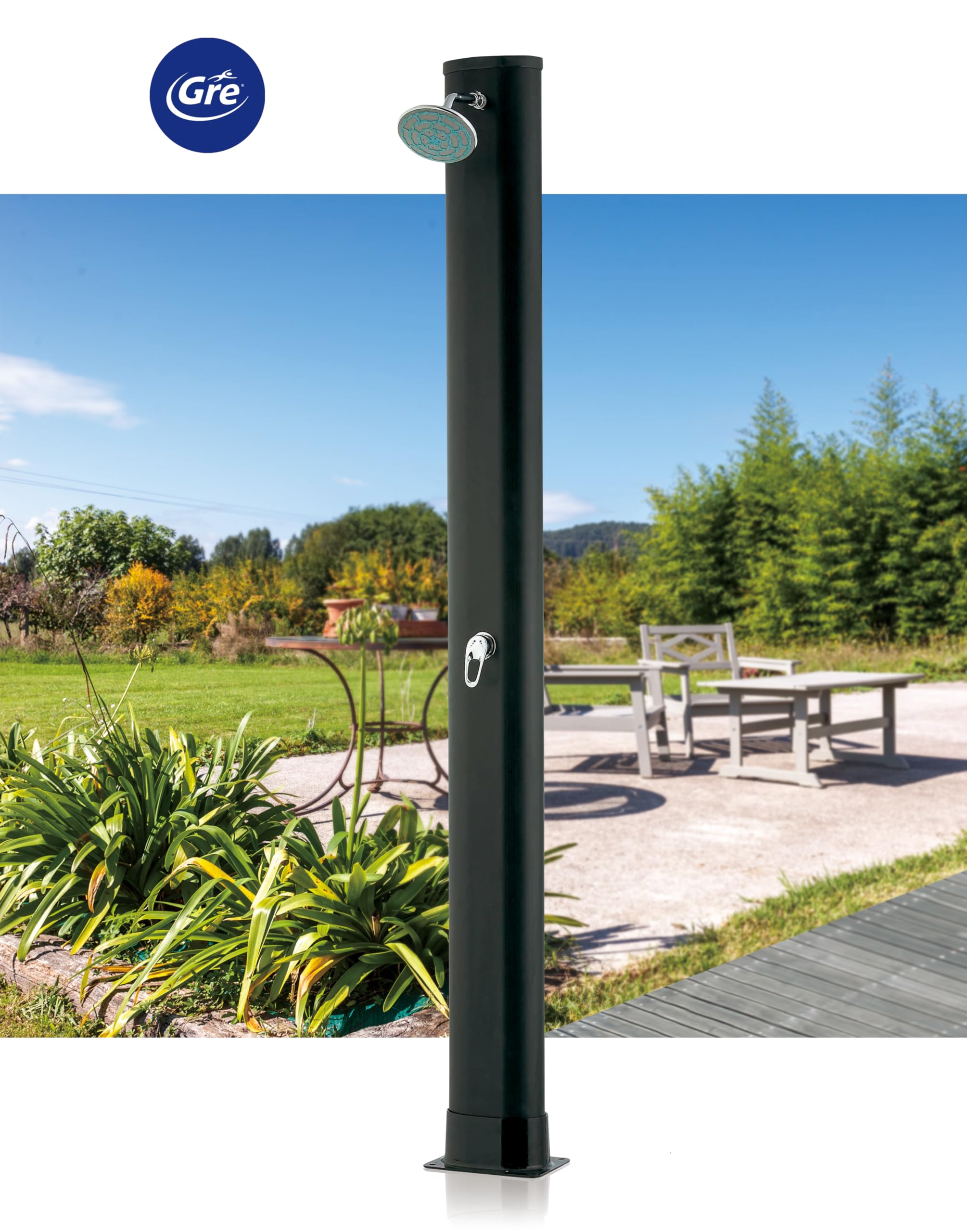 Gre AR1030 Doccia Solare 30 L PVC Nero soffione Regolabile Giardino Esterno