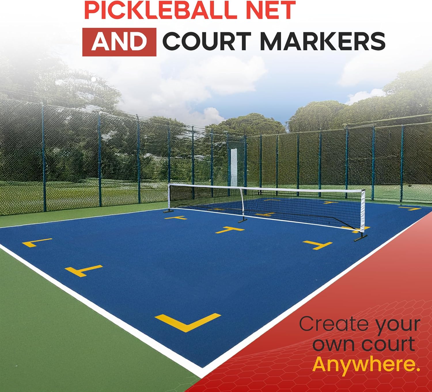 Pickleball Set of Portable Pickleball Net for Driveway & Court Marking Kit with Pickle Ball Bag - Easy Setup Outdoor & Indoor Pickle Ball Equipment for Recreational & Competitive Play