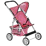 fash n kolor - Deluxe Doll Stroller My First Baby Doll Strollers Toy with Bigger Wheels - Polka Dot Design with Basket in The Bottom - Dolls to Play Baby Doll Stroller for Girls,