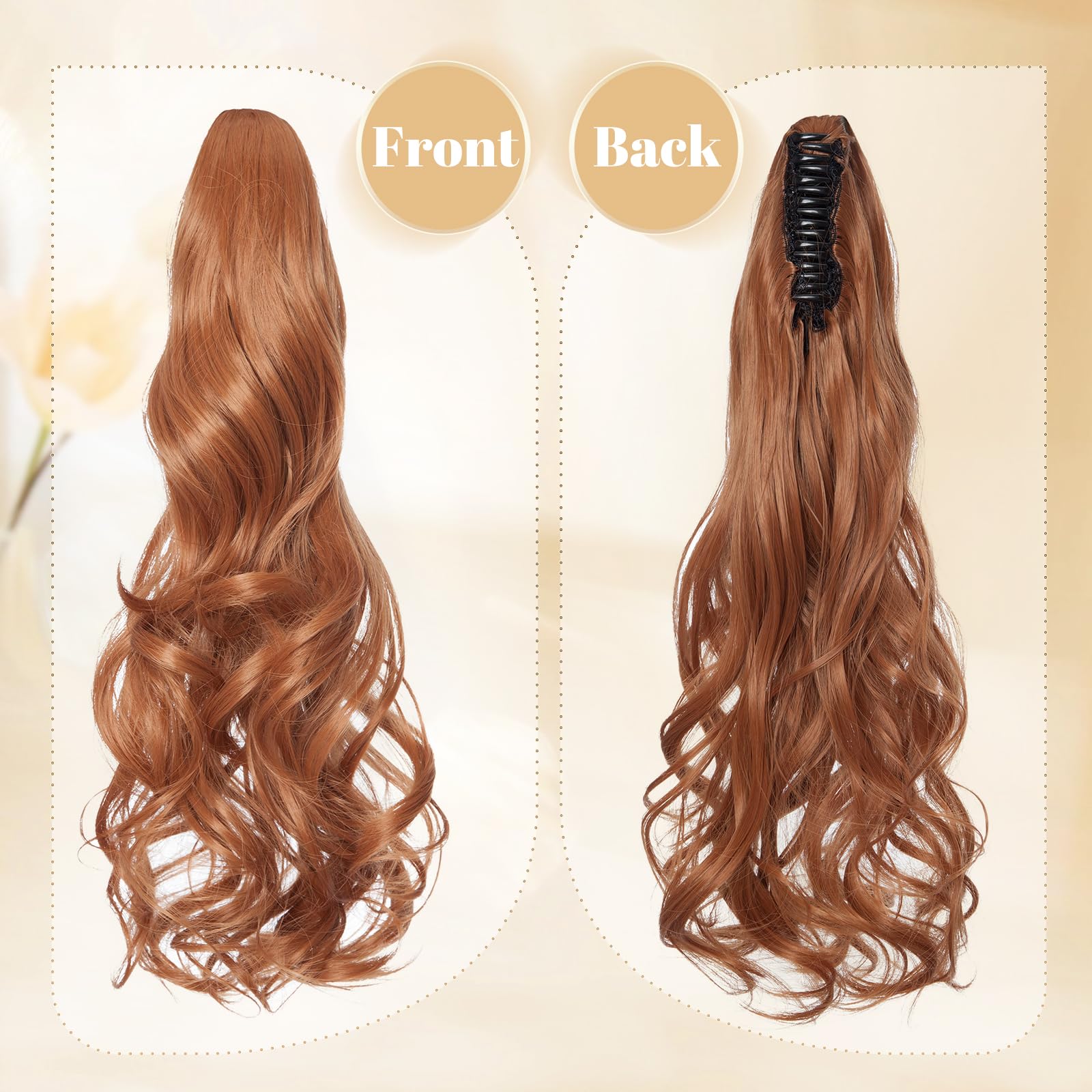 Benehair Claw Clip in Ponytail Hair Extensions 18 Inches Long Curly Wavy Ponytail Extensions Synthetic Ponytail Middle Brown Hair Pieces for Women(Middle Brown - Image 3