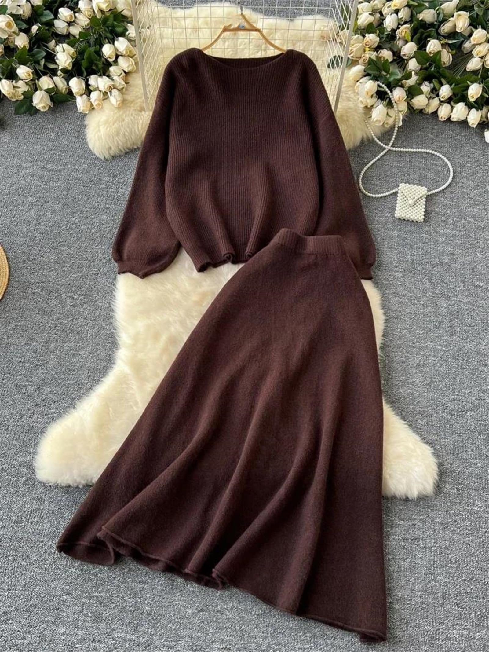 Maglione da donna 2 pezzi set inverno sciolto top + gonna elastica in vita da donna basic gonna abiti casual