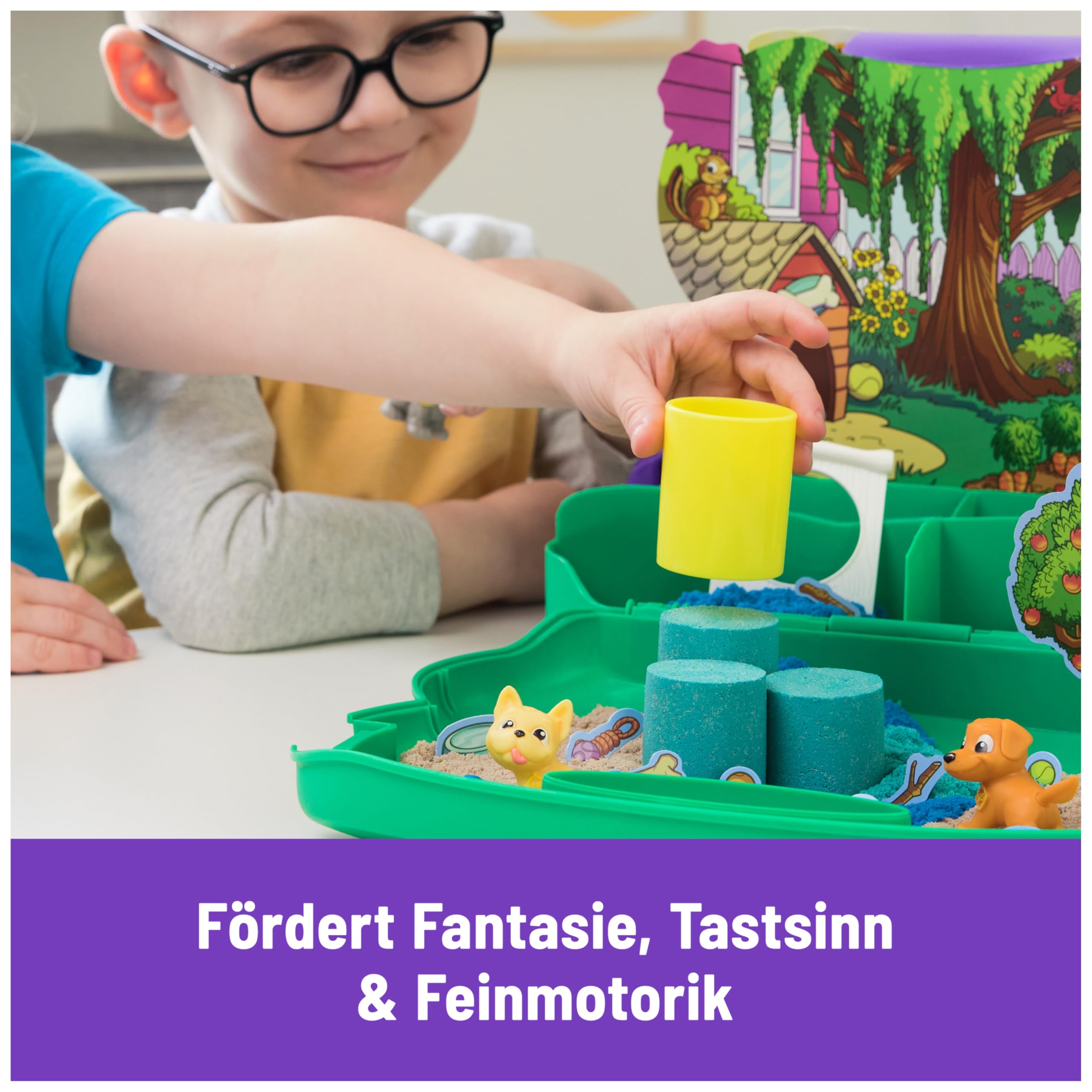 Kinetic Sand Hunde Park Koffer - mit 680 g original kinetischem Sand aus Schweden, erfüllt alle gesetzlichen Anfordreungen, mit 3 Hunden und 2 Werkzeugen, für Kinder ab 3 Jahren
