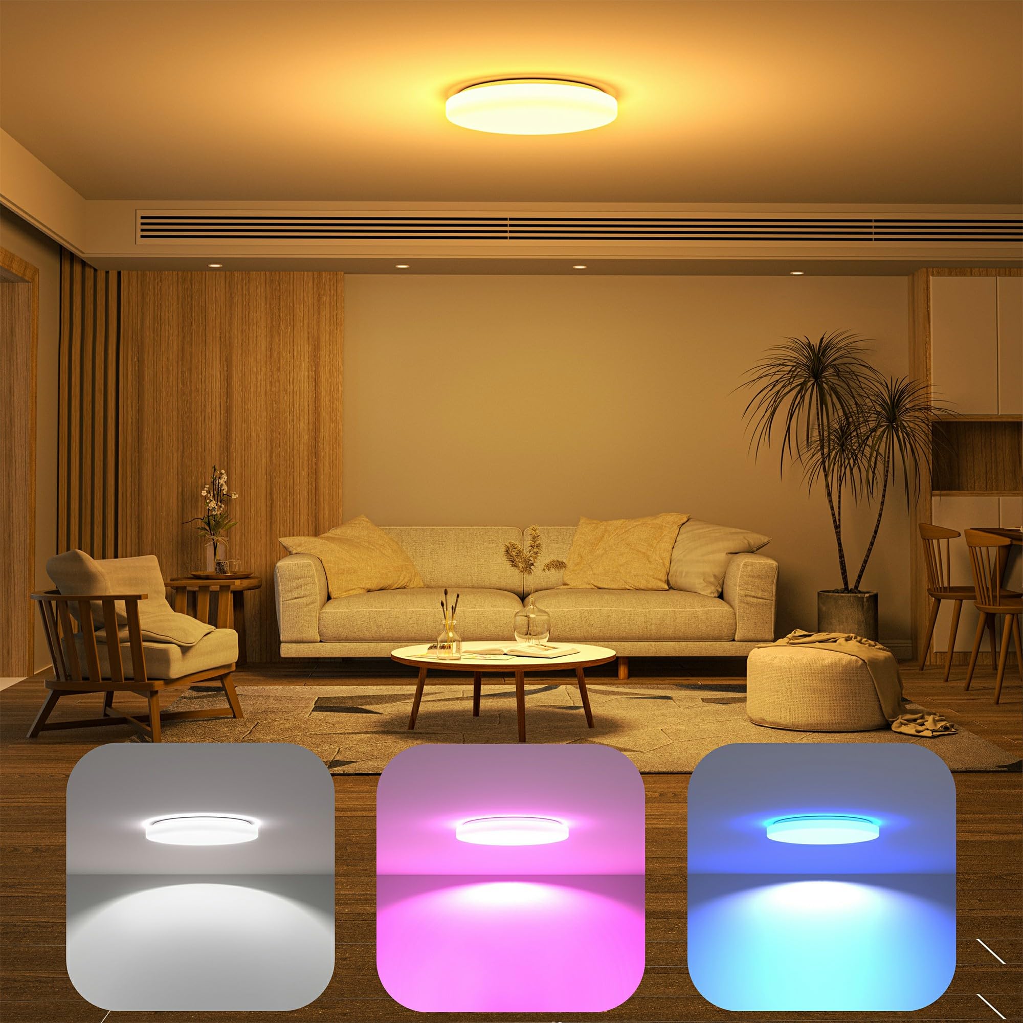 24W Plafoniera Smart LED Ø30CM 2400LM RGB WiFi con App Controllabile Tramite App Compatibile Alexa e Google Assistant per il Soggiorno