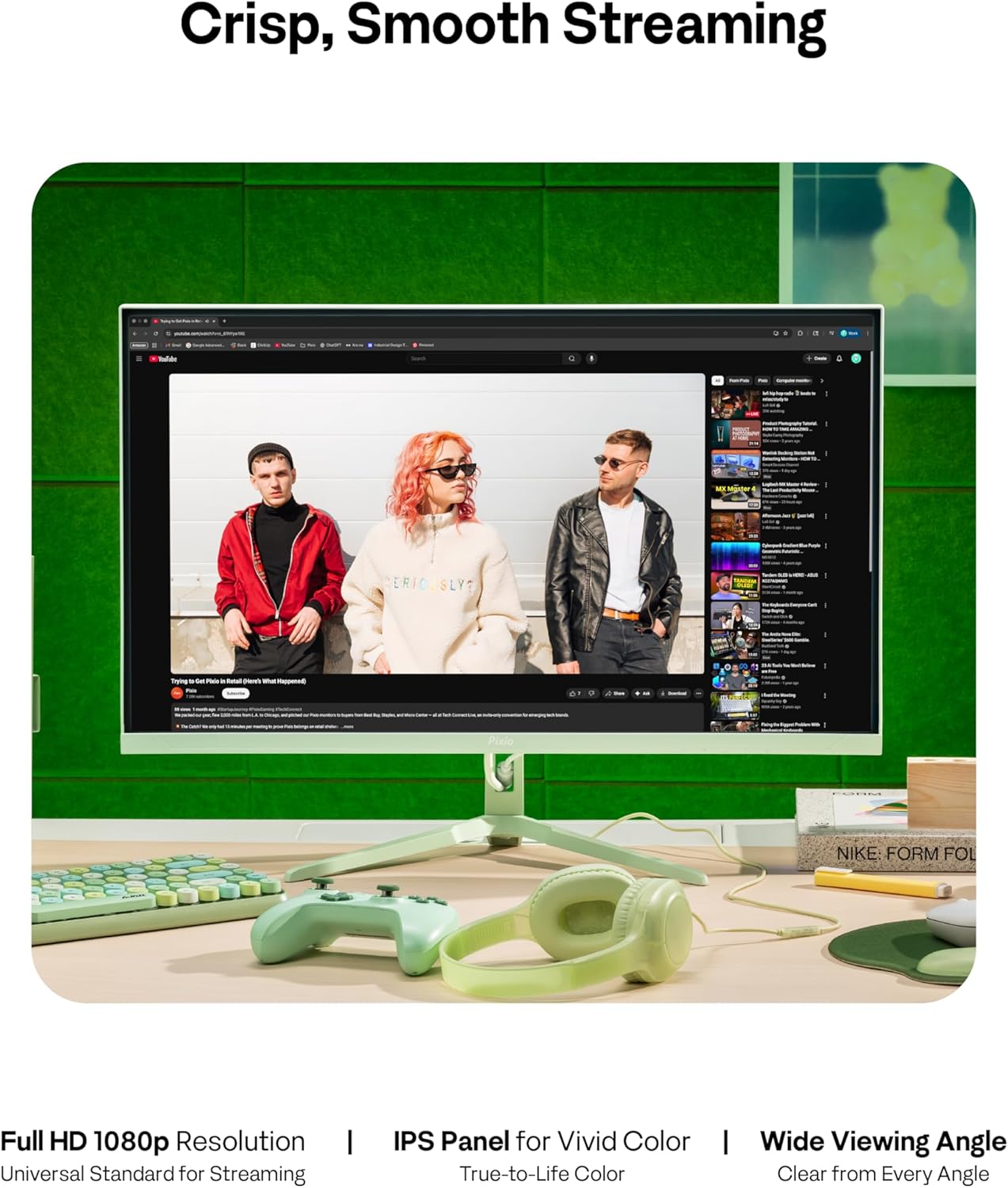 Pixio PX246 Wave Mint Green 24 inch 120Hz Refresh Rate FHD 1080p Resolution IPS Panel 4ms GTG Response Time Gaming Monitor with Adaptive Sync
