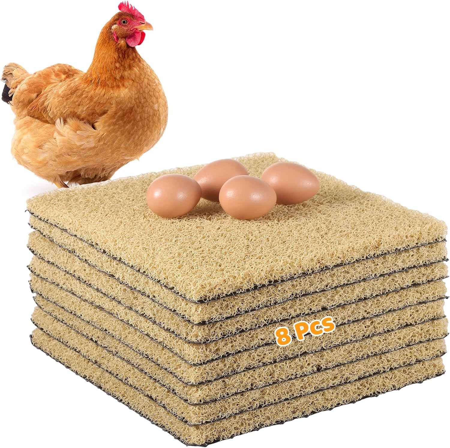 8 Pack Chicken Nesting Pads, Washable Nesting Box Liners for Chicken Coop, Reusable Plastic Nest Box Pads with 4 Pcs Fake Wooden Eggs, Chicken Laying Mats, 12120.8 inch