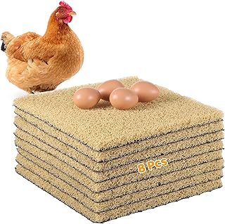 8 Pack Chicken Nesting Pads, Washable Nesting Box Liners for Chicken Coop, Reusable Plastic Nest Box Pads with 4 Pcs Fake Wooden Eggs, Chicken Laying Mats, 12×12×0.8 inch