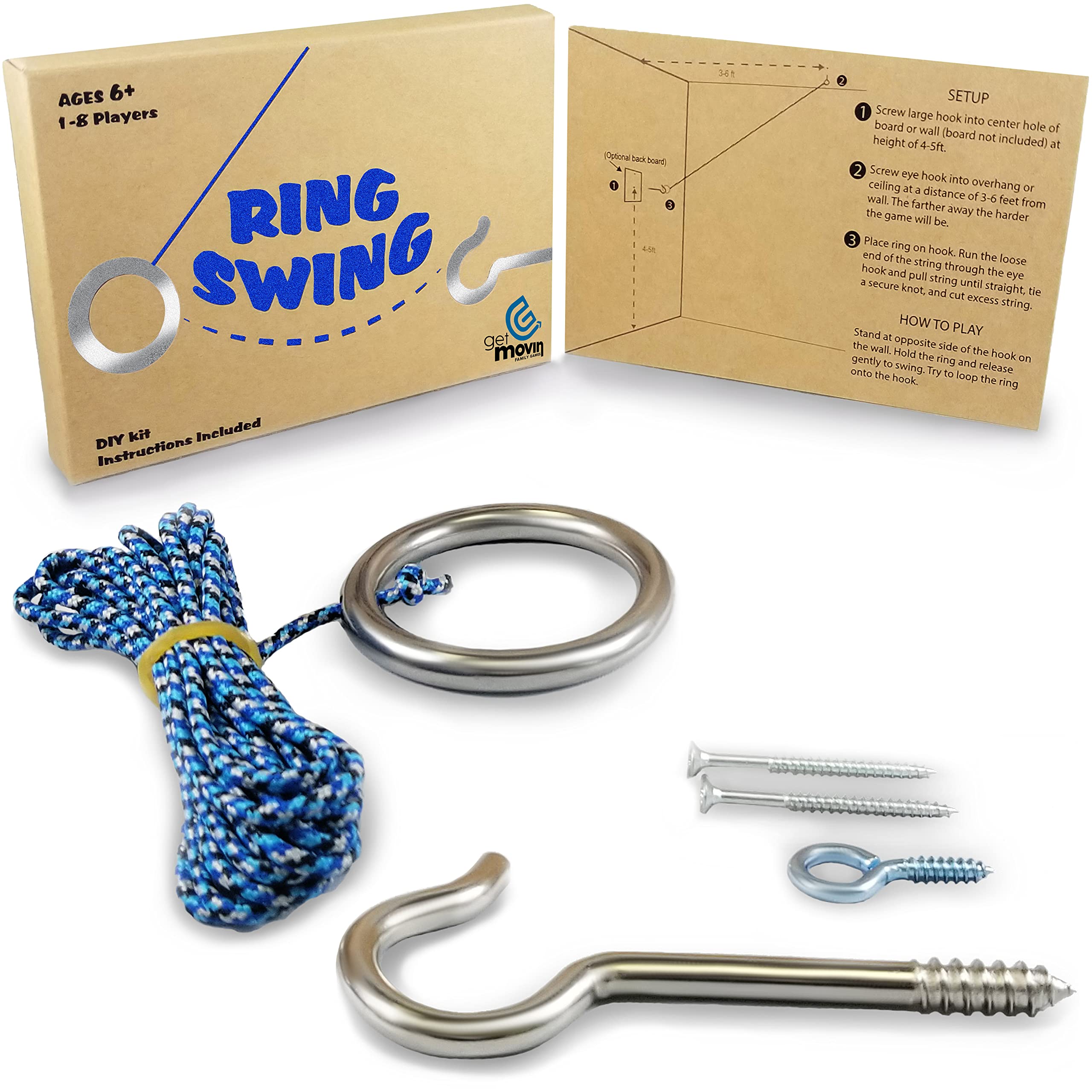Buy Hook and Ring Swing DIY Kit Stainless Steel Hardware and Nylon String Ring  Toss Game Indoor – Outdoor for Endless Hours of Fun! GetMovin' Sports  Online at desertcartFiji