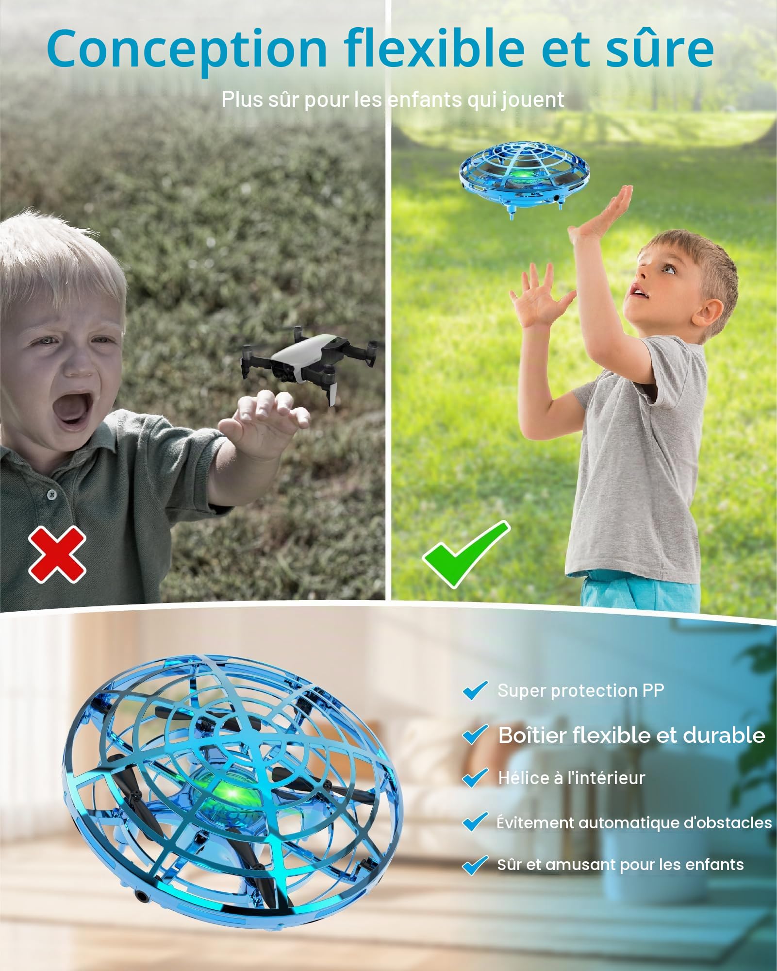 Kiztoys Mini drone pour enfants, balle volante OVNI, jouet volant à induction infrarouge piloté manuellement, cadeau pour garçons et filles de 6 à 7, 8, 9, 10+ ans