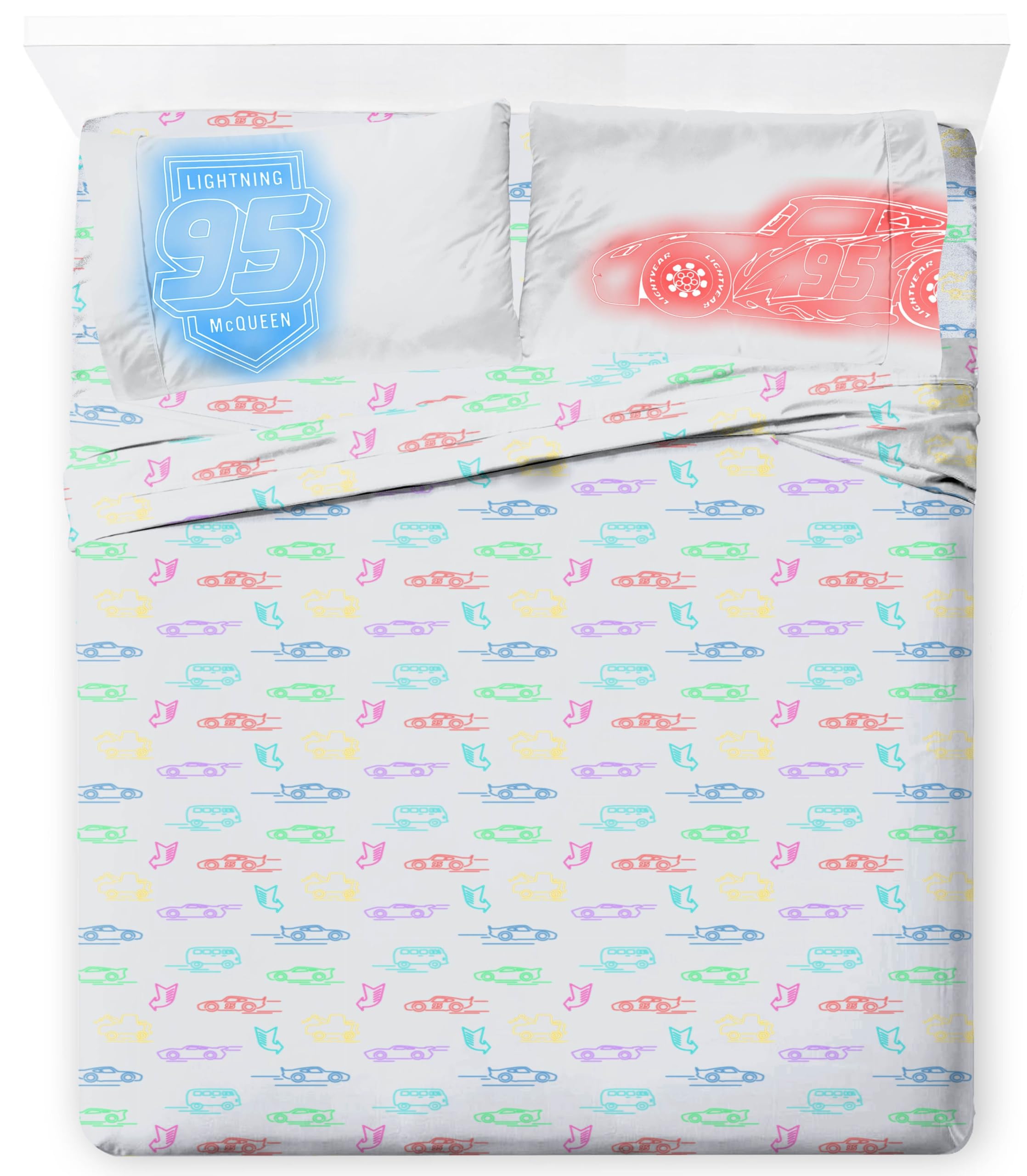 Parure de lit pour enfant avec draps et taies d'oreiller lit double motif voiture gris