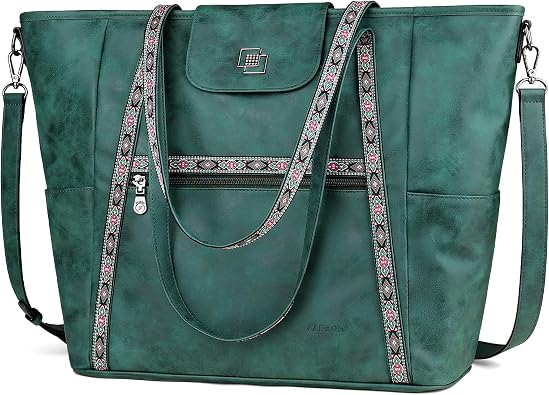 FADEON Large Laptop Tote Bag for Women Designer Leather Laptop Bag, 15.6in