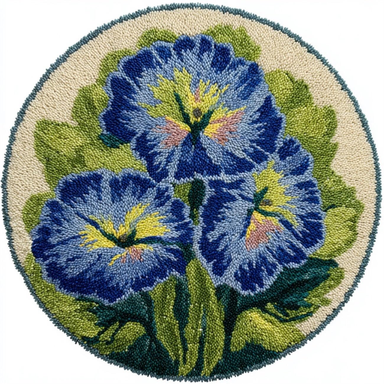 Kitquiver Rug Latch Hook Craft Kits Blue Flowers 60x60cm