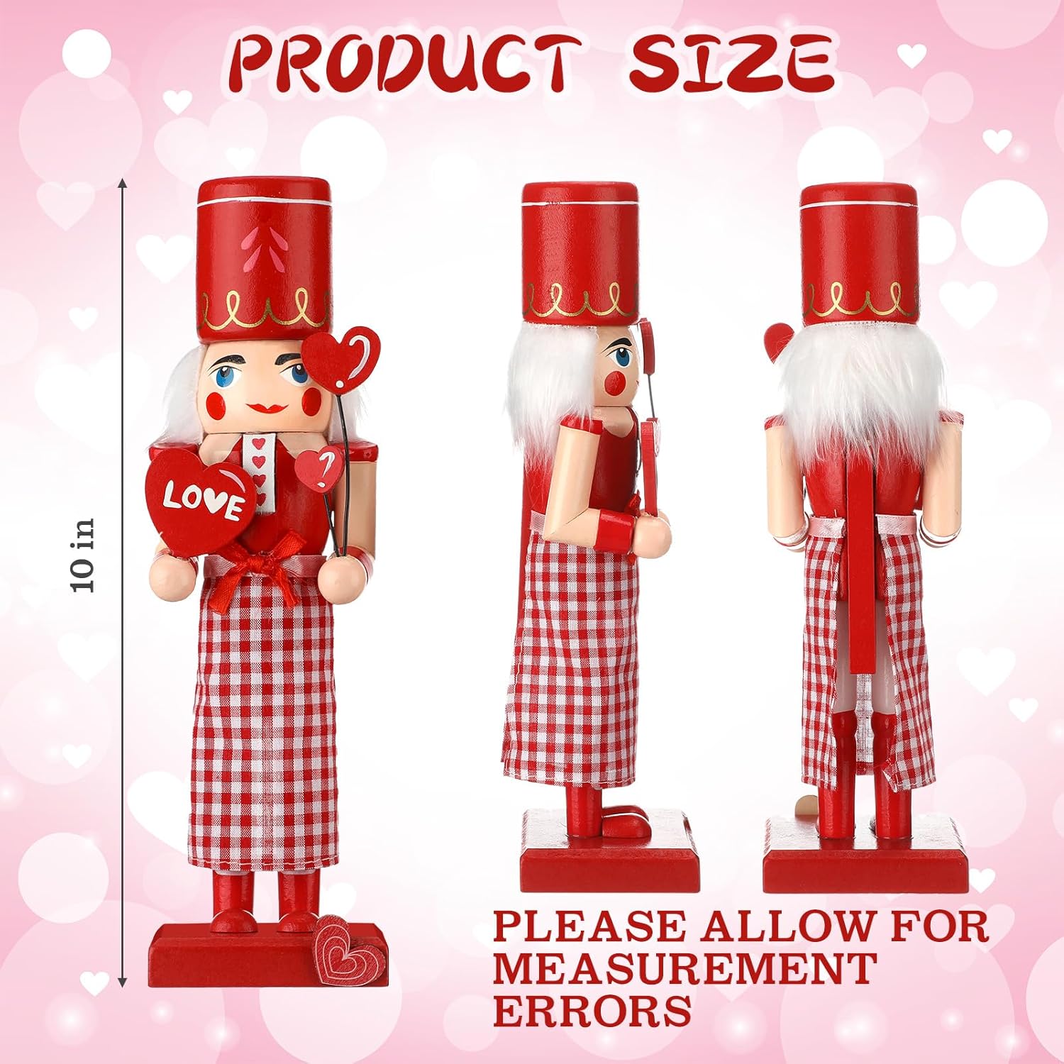 RattanView 2 Pcs Valentine's Day Nutcracker Wooden Red Love King of Hearts Nutcracker 10 Inch Figures Decor for Holiday Tables Desktop Fireplace