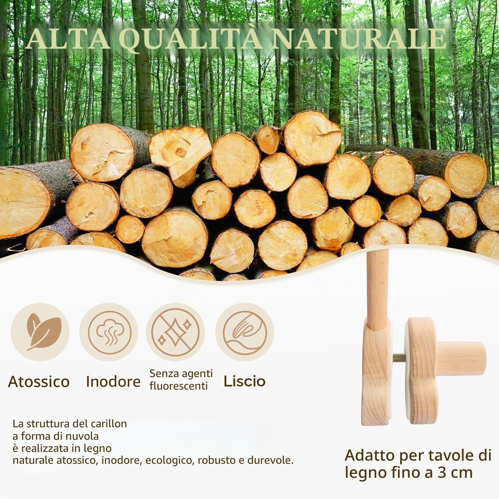 Supporto Giostrina Lettino in Legno per Neonato, Naturale