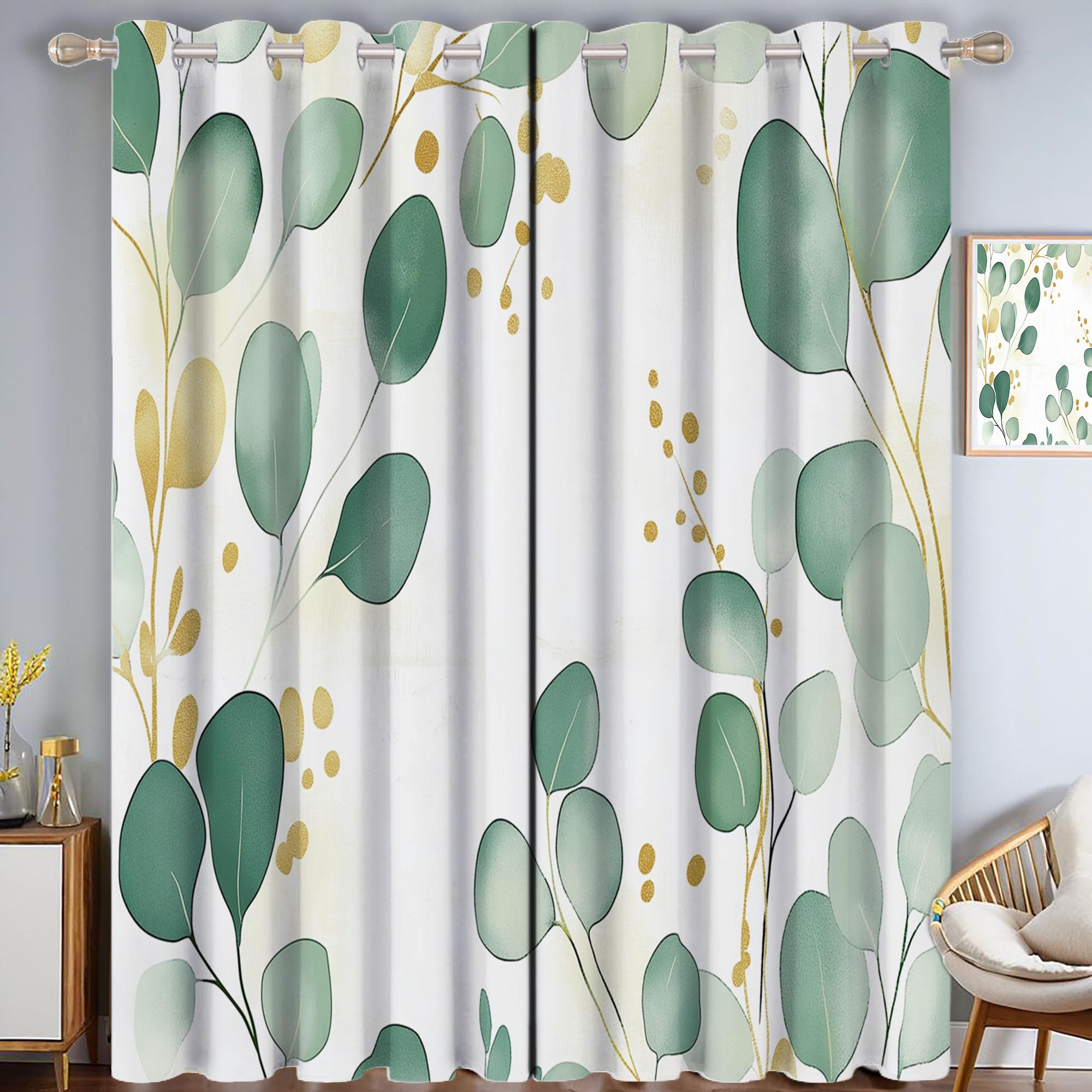 Rideaux occultants de chambre phoniques contre la lumière pour décoration de salon blanc vert