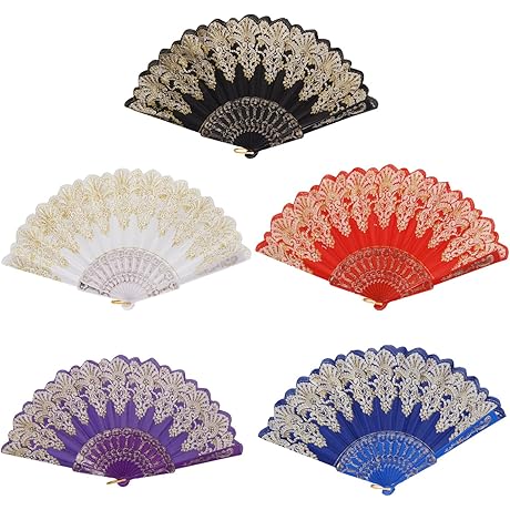 5 Pieces Spanish Folding Hand Fans for Women