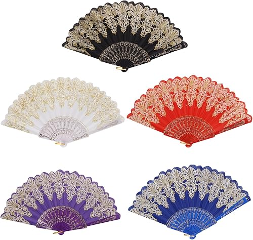 INNOLIFE Ventilador de mano plegable español con patrón retro para mujer, ventilador plegable chino de mano para fiesta, baile, boda y decoración