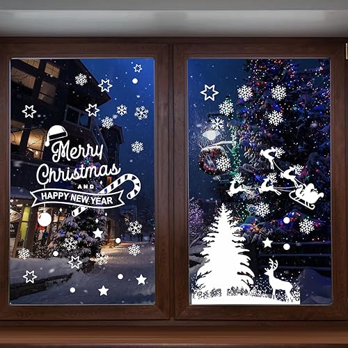 Miniatura 7 de 9 hojas de calcomanías de ventana de Navidad, calcomanías de doble cara, calcomanías blancas para árbol de Navidad, calcomanías de bricolaje para