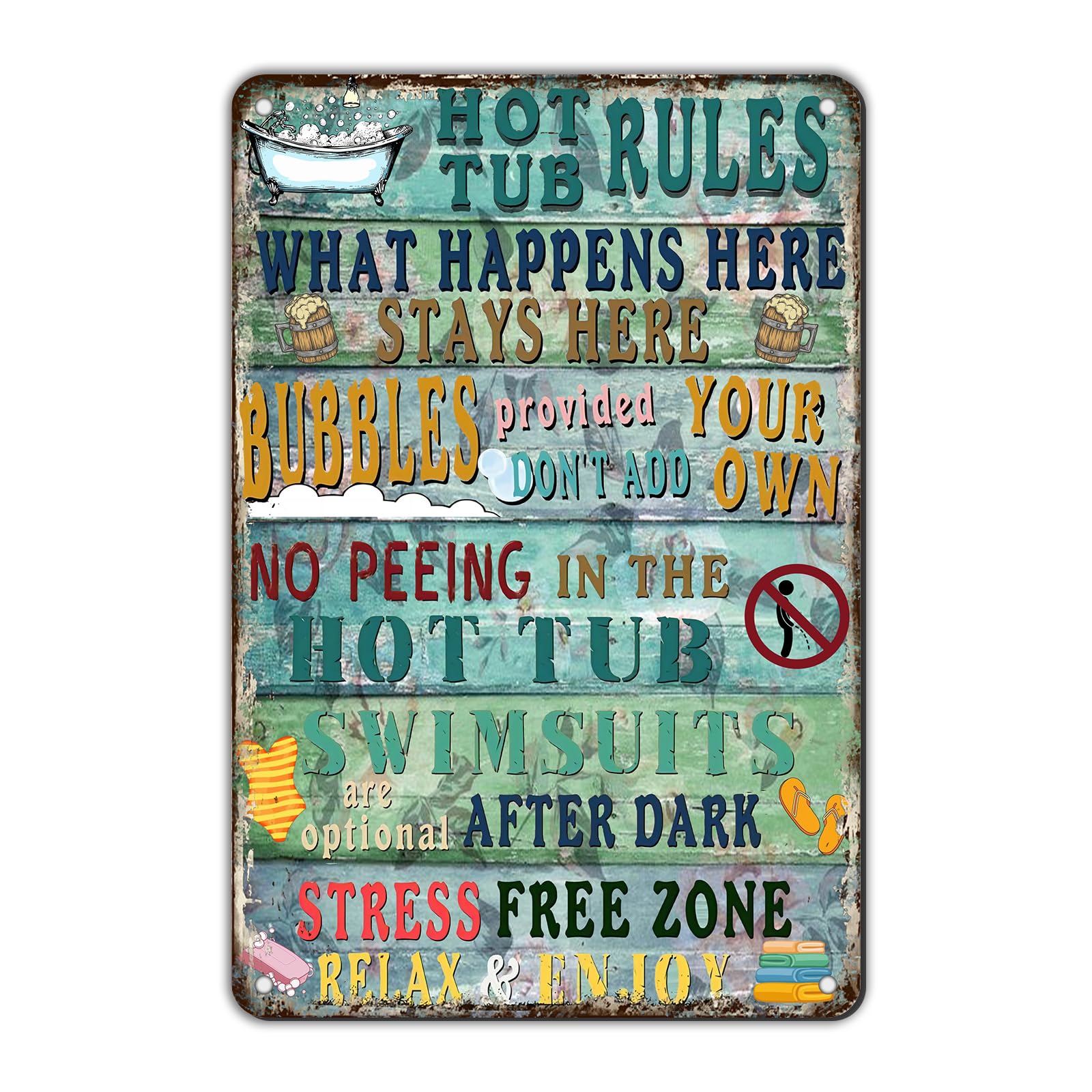 Anceky Hot Tub Rules Tin Sign Retro Metal Sign Vintage Wall Decor for Home Backyard Outdoor Outside Fence 12×8 Inch