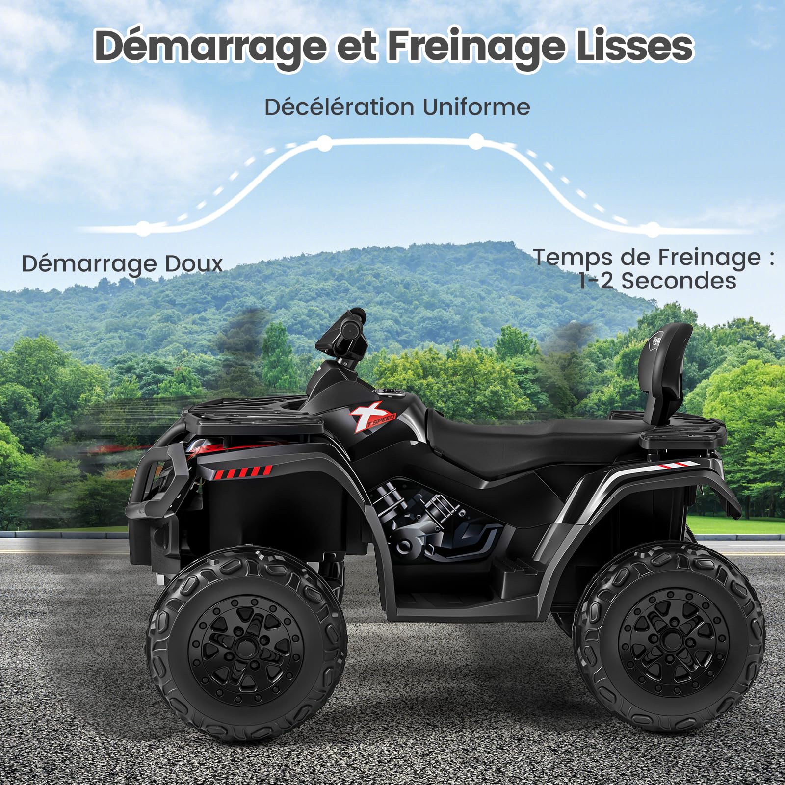 COSTWAY Quad Électrique Enfants 24V avec 4 Moteurs, Voiture Électrique Enfants 2 Places avec Lumières LED, Musique, Marche Avant/Arrière, Frein, 2 Vitesses 3-8 km/h, Charge 59 kg, pour 3-8 Ans (Noir)