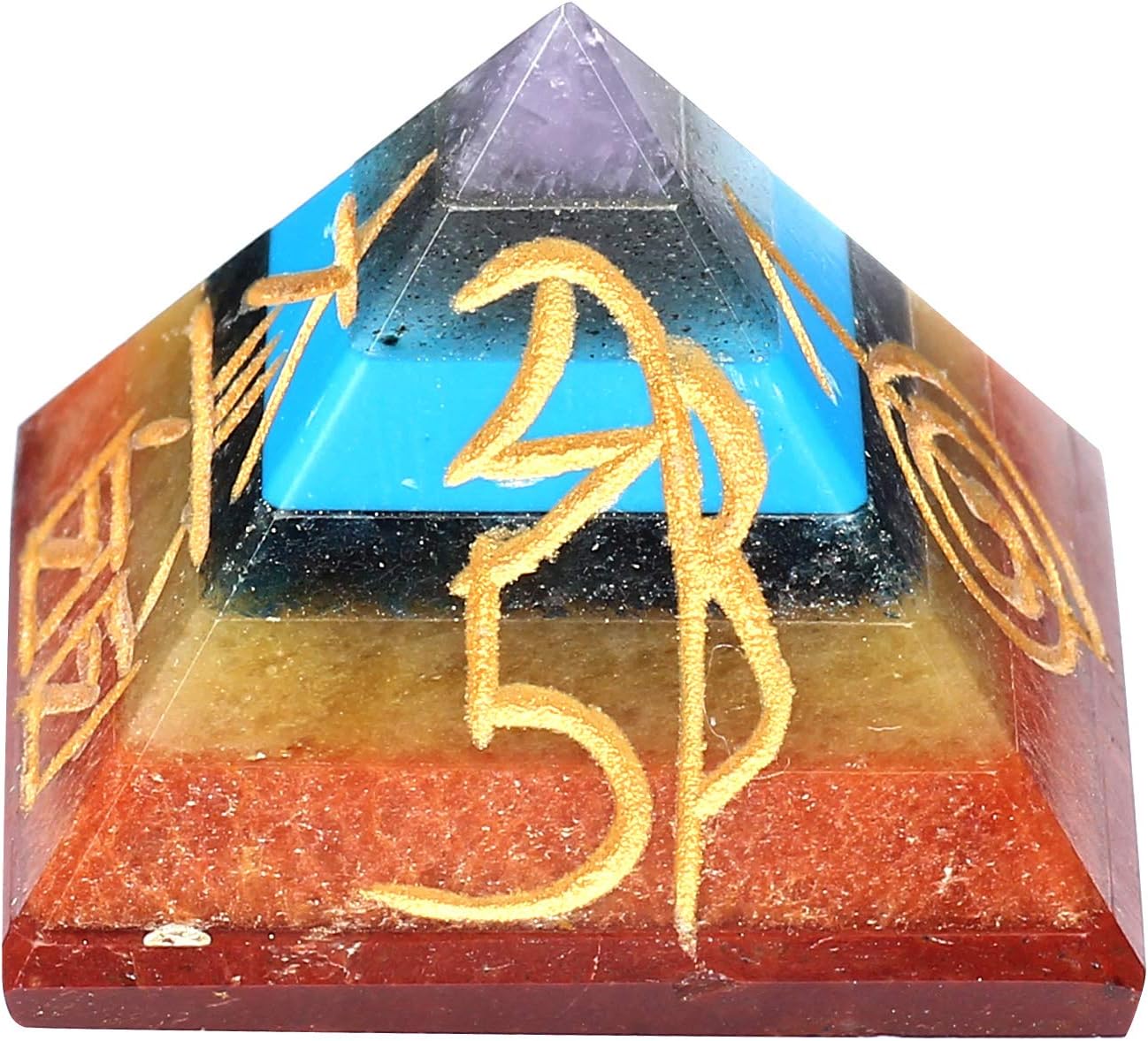 Spiritual Elementz Reiki Charged Symbols Chakra Healing 7 Chakra Pyramid (1'Inch) with Clear Crystal Gemstone Copper Metal (Seven Layers of Aura).
