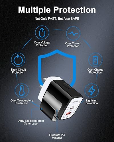 Miniatura 5 de Paquete de 3 cargadores USB tipo C, enchufe de pared USB-C de doble puerto 20 W PD y QC3.0 USB A bloque de carga rápida para Samsung Galaxy
