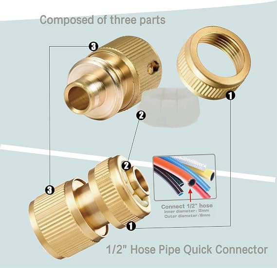 2 PCS Brass Hose Connectors Garden Hose Connector, Thread Easy Connect Faucet Adapter, 1/2 Inch Quick Connect Garden Hose Fittings, Gardening 1/2 inch Pipe Quick Connector