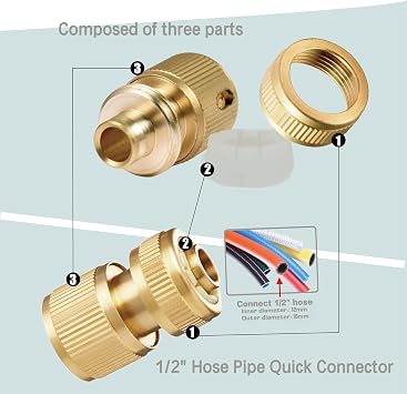 2 PCS Brass Hose Connectors Garden Hose Connector, Thread Easy Connect Faucet Adapter, 1/2 Inch Quick Connect Garden Hose Fittings, Gardening 1/2 inch Pipe Quick Connector