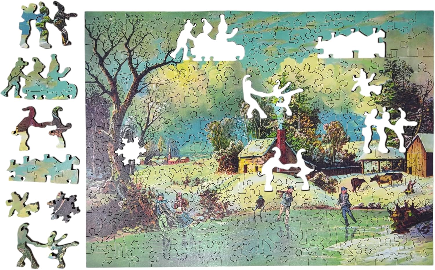 Wooden Puzzle for Adults - Uniquely Shaped Pieces - Made in The USA by FoxSmartBox - 212 Pieces - American Winter Life