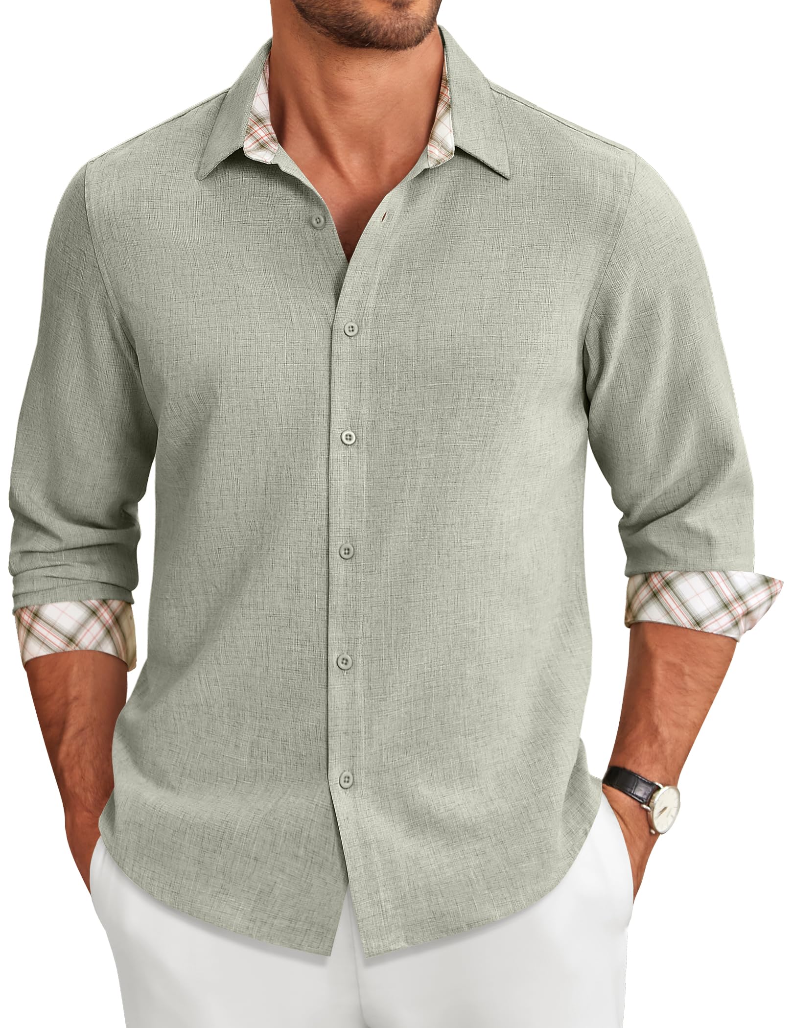 COOFANDY Linen Button Down