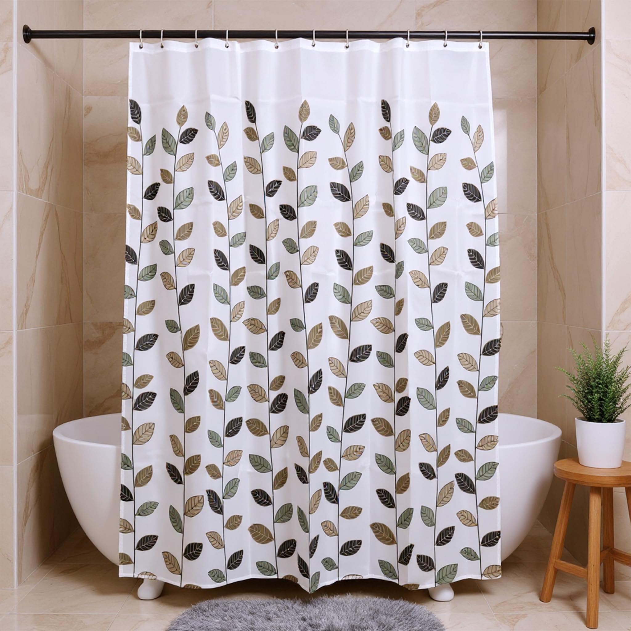 Sponsored Ad - Opaque Polyester Shower Curtain ||200 * 140 cm Bathroom Shower Curtains with 12 Hooks Included || Waterproof Shower Curtains for Bathroom, Hotels, Leaves Medium, Transparent