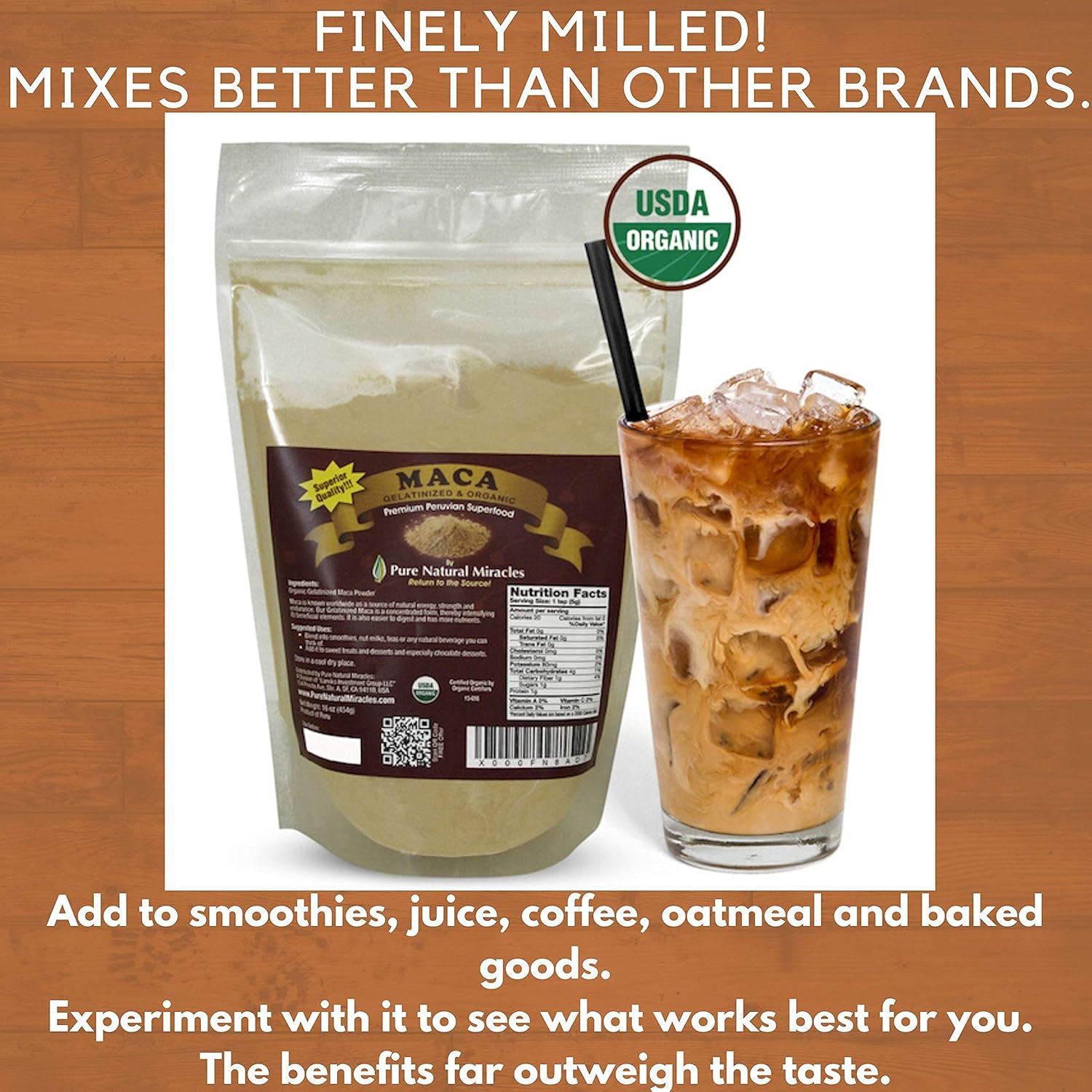 Pure Natural Miracles Cacao Powder and Maca Powder Gelatinized 1 lb - Organic Unsweetened