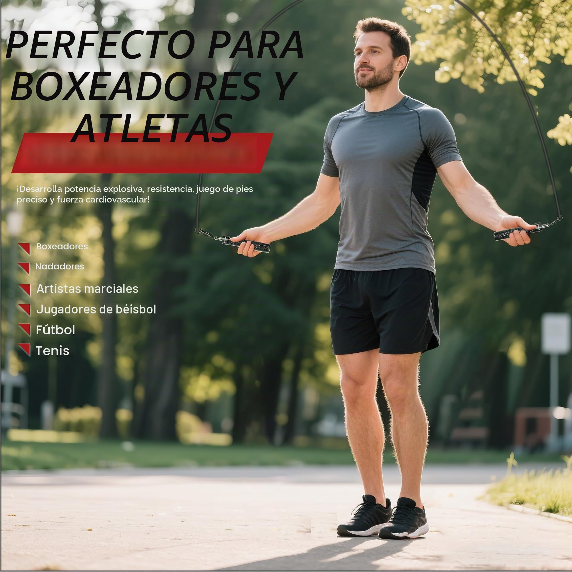 Cuerda de saltar pesada para hombres y mujeres, cuerdas de saltar pesadas intercambiables de 1/5 libras, 1/4 libras, 1/2 libras, giro de 360 grados, longitud ajustable, agarre ergonómico de