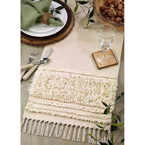 fablyfe Soft Cotton Fabric Unique Design Handwoven Long Dinning Table Runner (Beige, Standard, 13X72 inch)