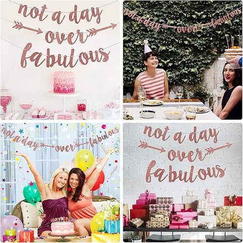 Miniatura 7 de Lnlofen Cartel de cumpleaños con purpurina de oro rosa, suministros de decoración de cumpleaños para mujeres y niñas, ideal para decoraciones de