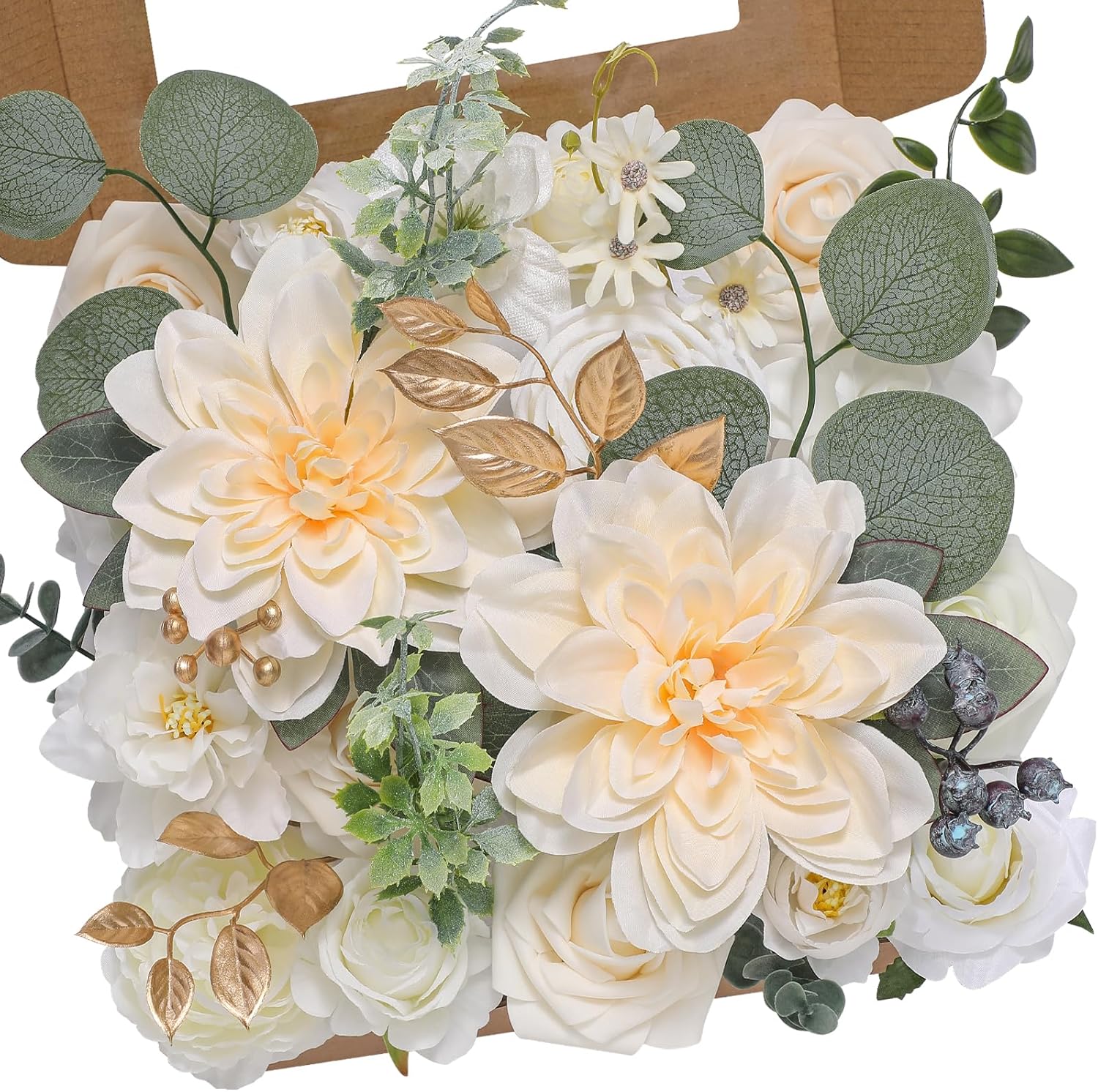 Serwalin Artificial Flowers White Champagne Fake Silk