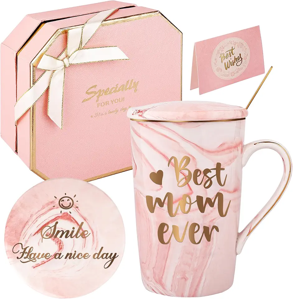 Keramisk rosa kaffemugg med text