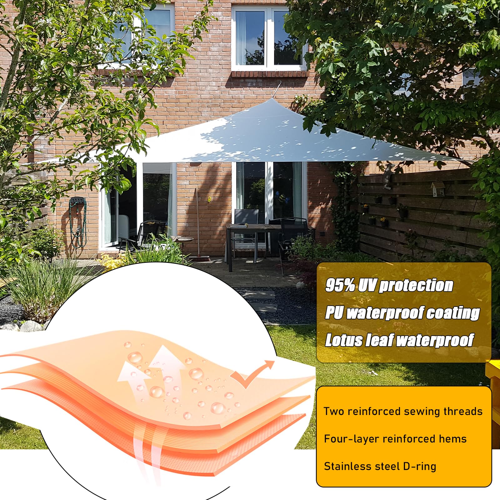 Voile d'ombrage Triangle Imperméable Protection UV 2m x 2m x 2.8m Bâche dombrages avec Cordes de Fixation Protection Solaire pour Jardin Patio Terrasse Camping Extérieur Balcon. Blanc crème