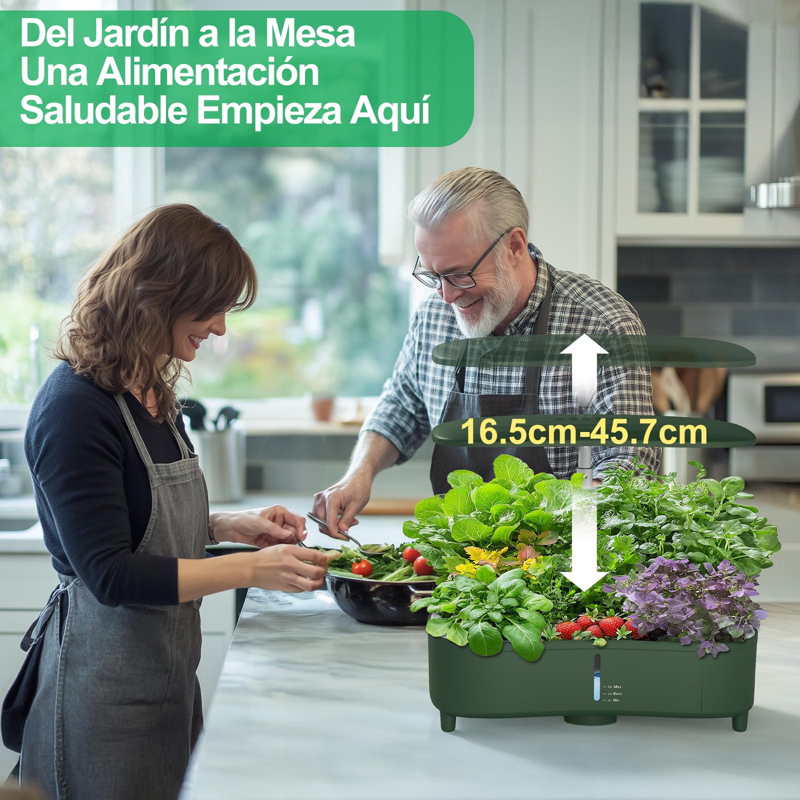 Sistema de Hidroponia, Kit de Cultivo Hidropónico Interior con 15 Vainas, Huerto Interior con Temporizador Automático, con Luce LED de Espectro Completo, Altura Ajustable 20", Tanque de 5L