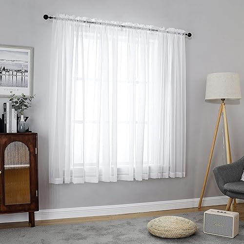 Miniatura 4 de Chyhomenyc Juego de 2 paneles de cortinas traslúcidas blancas de 63 pulgadas de largo, con bolsillo para cortinero, cortinas de tratamiento para