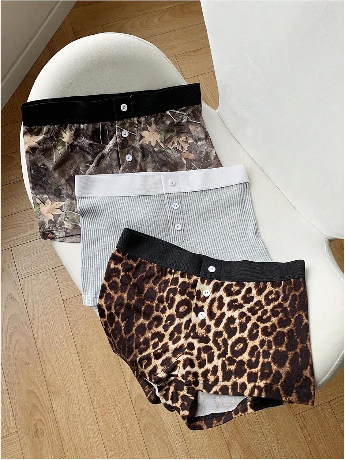 MakeMeChic Women's 3 Pack Gym Shorts Leopard Striped Polka Dots Work Out Biker Shorts Yoga Leggings
