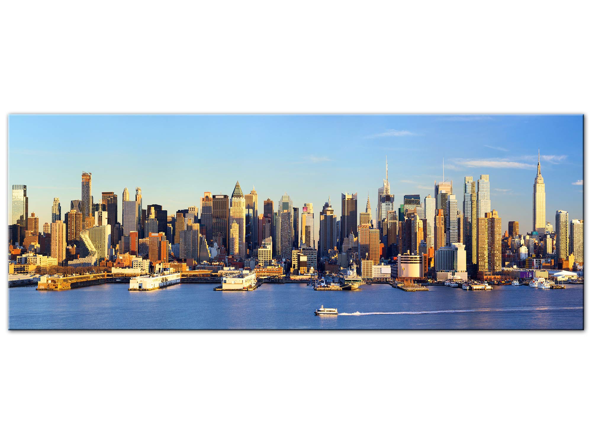 DECLINA, Quadro decorativo da parete per soggiorno, tela stampata, quadro decorativo, motivo: Panorama su New York, 100 x 35 cm