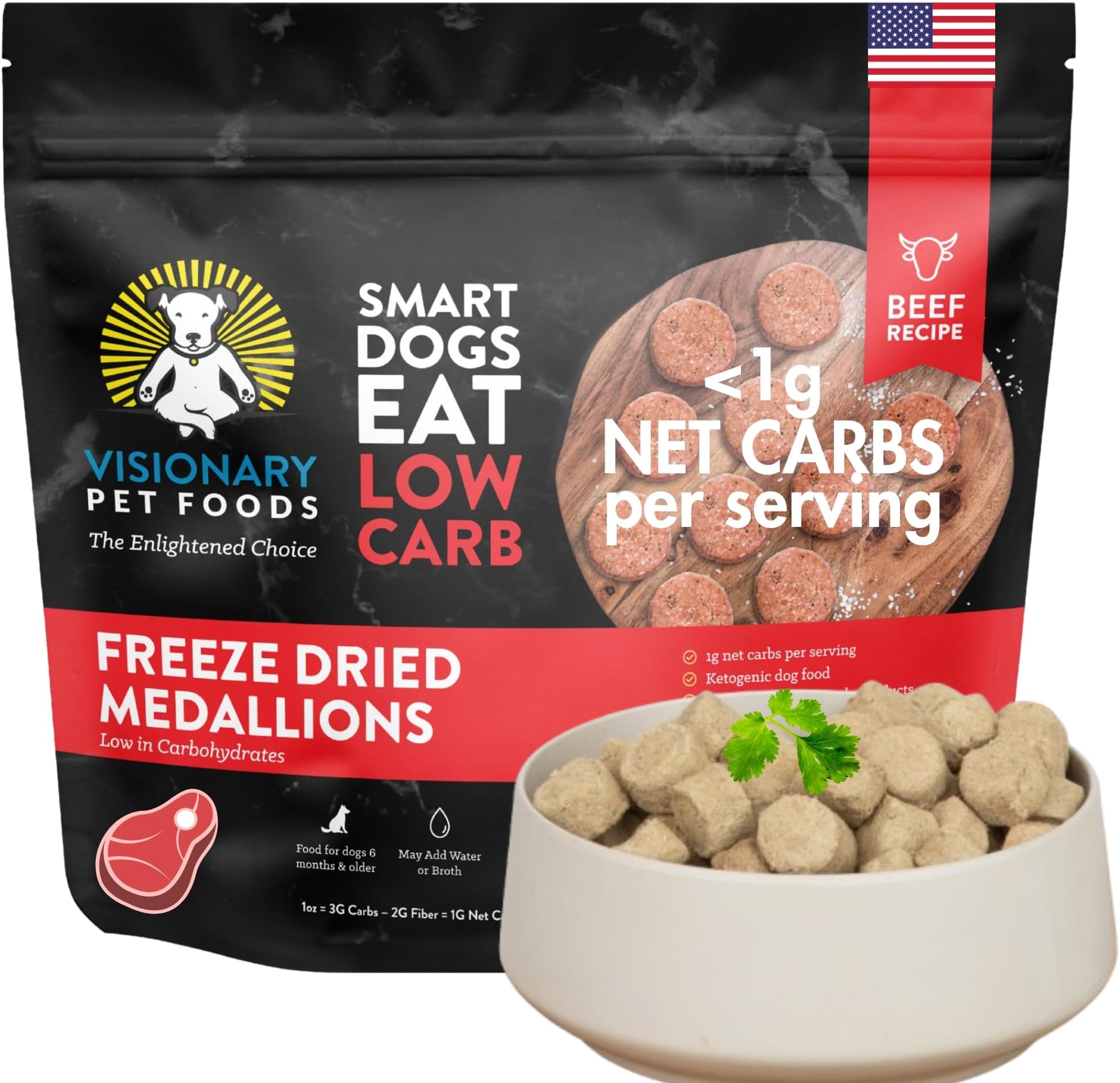 Freeze Dried Raw Dog Food, Topper & Meal Mixer – Real Beef | KetoPet Research Formula | Less Than 1g Net Carbs | Ketogenic | Grain Free High Protein | Made in USA | 25oz