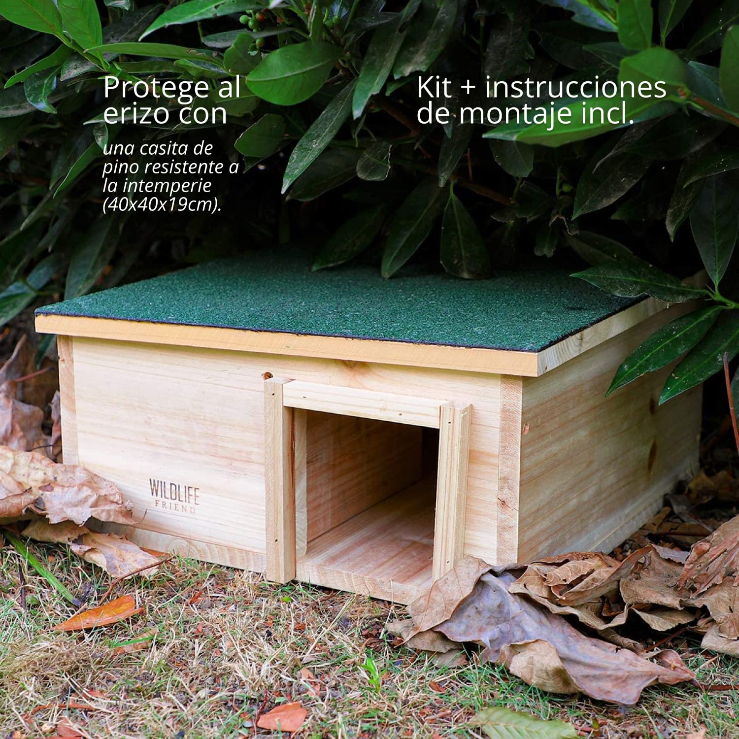 Wildlife Friend Caseta de Madera para erizos, Protege a tu Mascota de la interperie, Casa para jardínes Exteriores, Tamaño 40cm x 40cm x 19cm, Prepara el Nido y Protege a tu Mascota