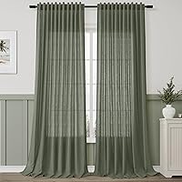 Vista 31 de Paneles de cortina de lino con pestaña trasera, de 84 pulgadas de largo, cortinas plisadas semitraslúcidas, mezcla de lino sintético, estilo rústico